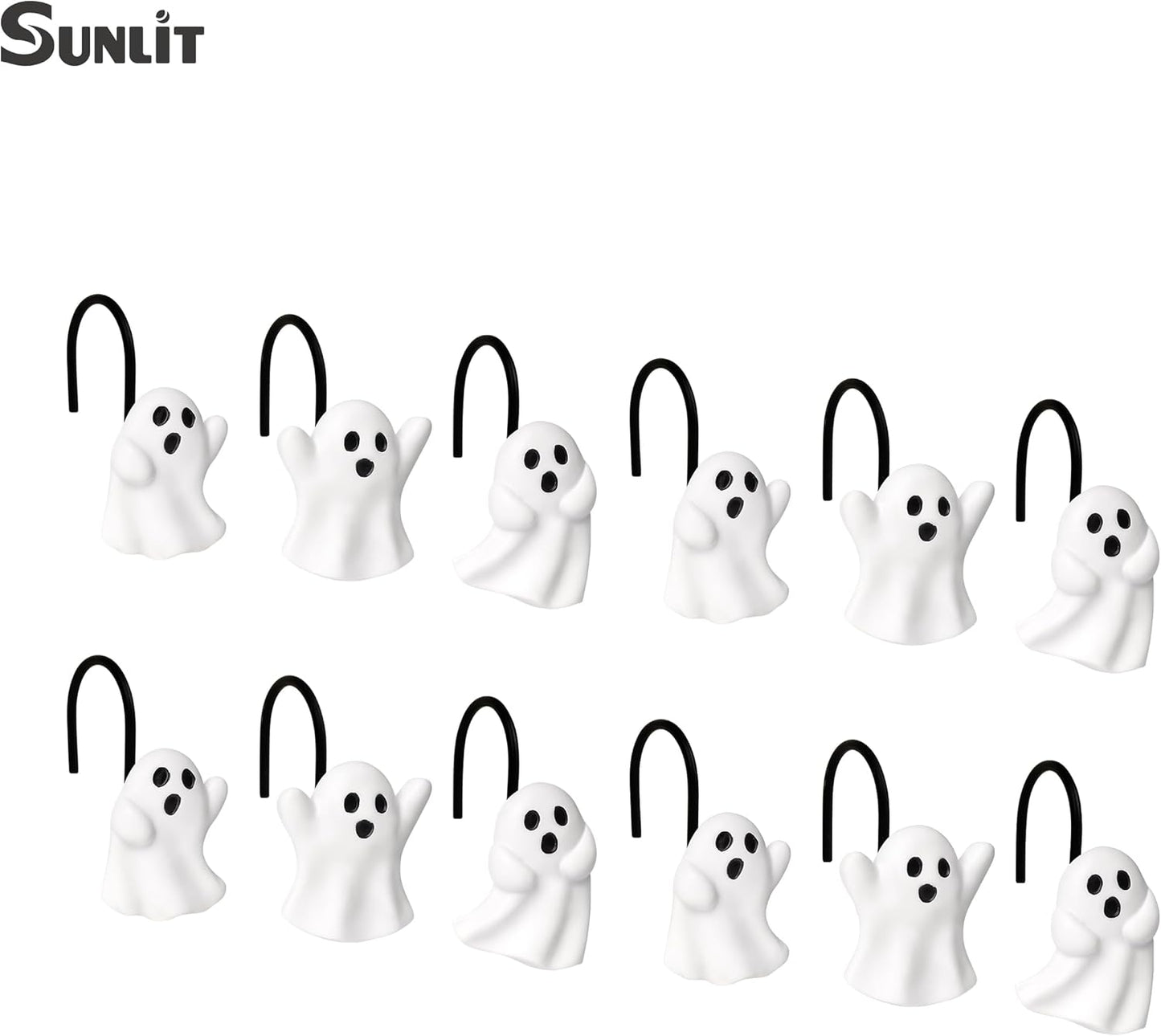 Sunlit Ghost Shower Curtain Hooks, Home Decorative Shower Curtain Rings for Bathroom, Halloween Shower Curtain Hangers Bathroom Accessories, Set of 12