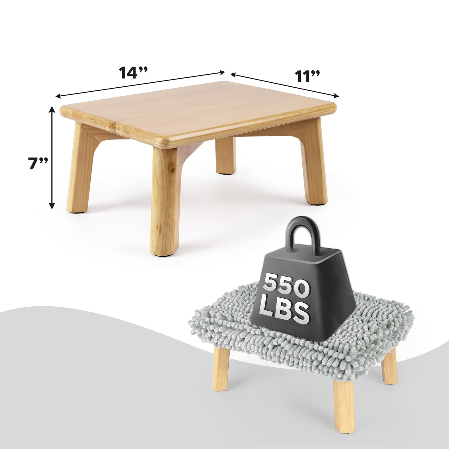 Sunlit One Step Stool with Absorbent Chenille, Stool Holds up to 550 lbs, Non-Slip Wood Foot Stool, Wooden Step Stool for Adults, Step Stools for Kids, Kitchen Bathroom Bedroom, Taupe