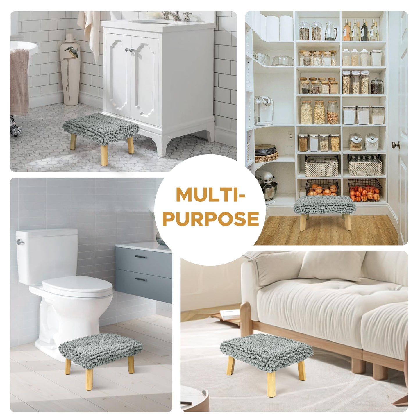 Sunlit One Step Stool with Absorbent Chenille, Stool Holds up to 550 lbs, Non-Slip Wood Foot Stool, Wooden Step Stool for Adults, Step Stools for Kids, Kitchen Bathroom Bedroom, Taupe