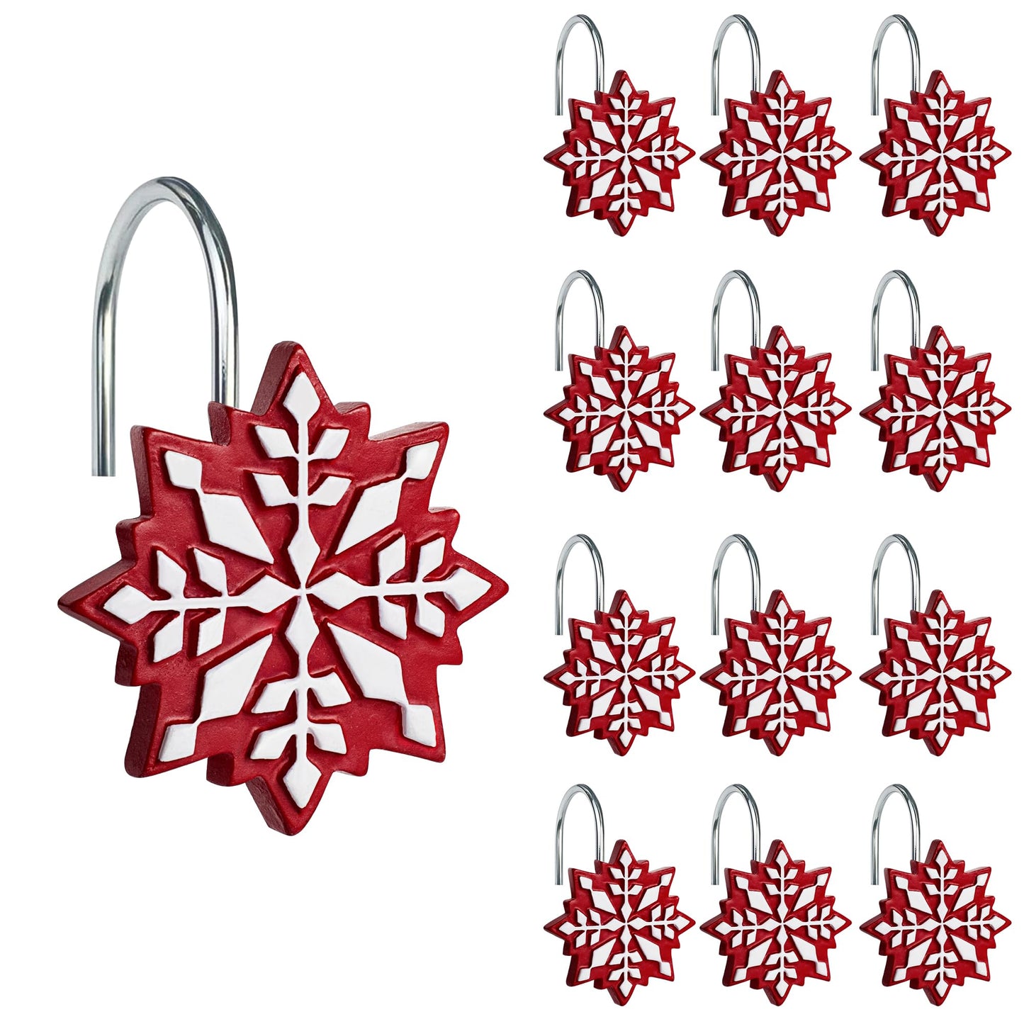 Sunlit Christmas Decorative Shower Curtain Hooks, Cute Gingerbread Man Cookie Shower Curtain Rings, Xmas Winter Holiday Bathroom Decoration for Kids Girls Boys Children, Resin, Set of 12