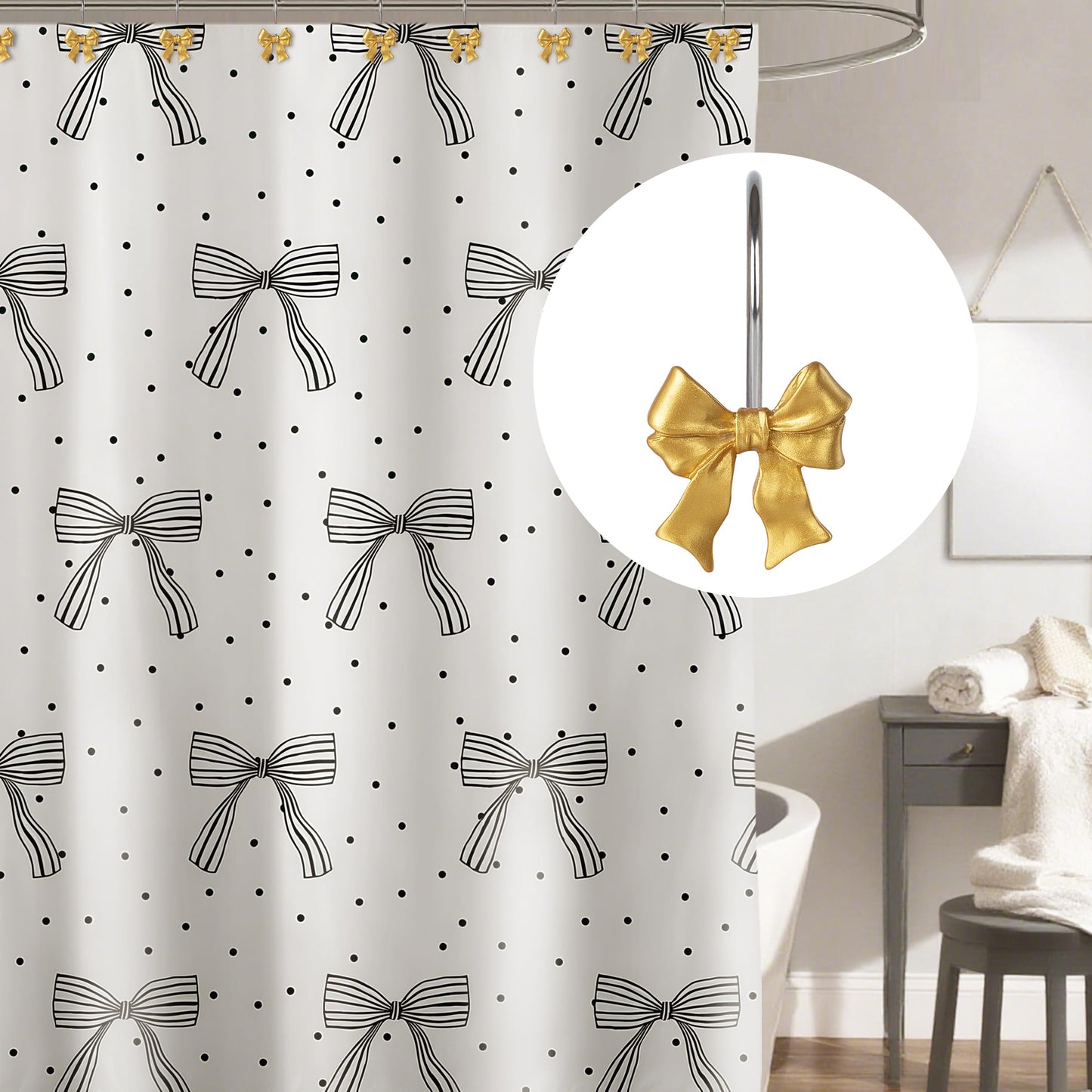 Sunlit Cute Bow Knot Shower Curtain Hooks, Home Decorative Shower Curtain Rings for Bathroom, Resin Shower Curtain Hangers Bathroom Accessories, Set of 12, Pink