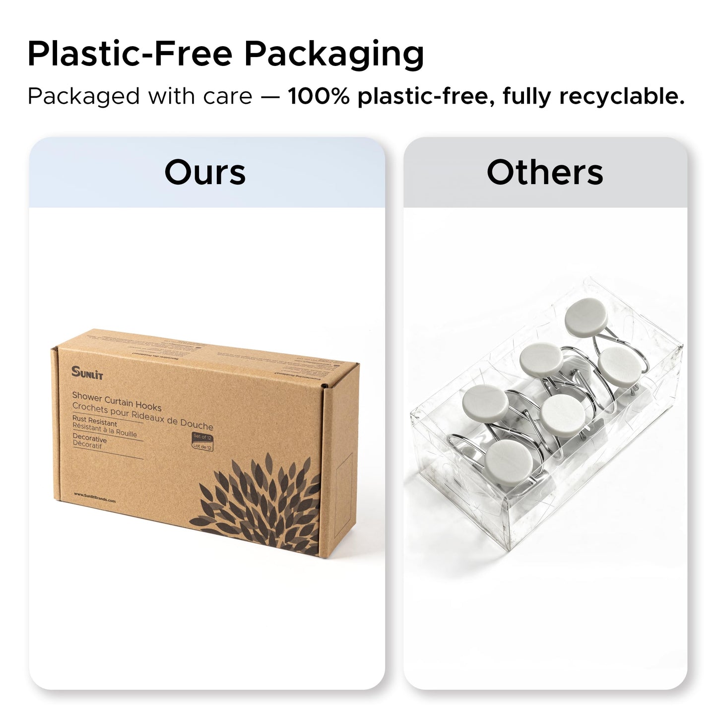 Sunlit Gold Shower Curtain Hooks, Round Metal Home Decorative Shower Curtain Rings for Bathroom, Modern Shower Curtain Hangers Bathroom Accessories, Set of 12