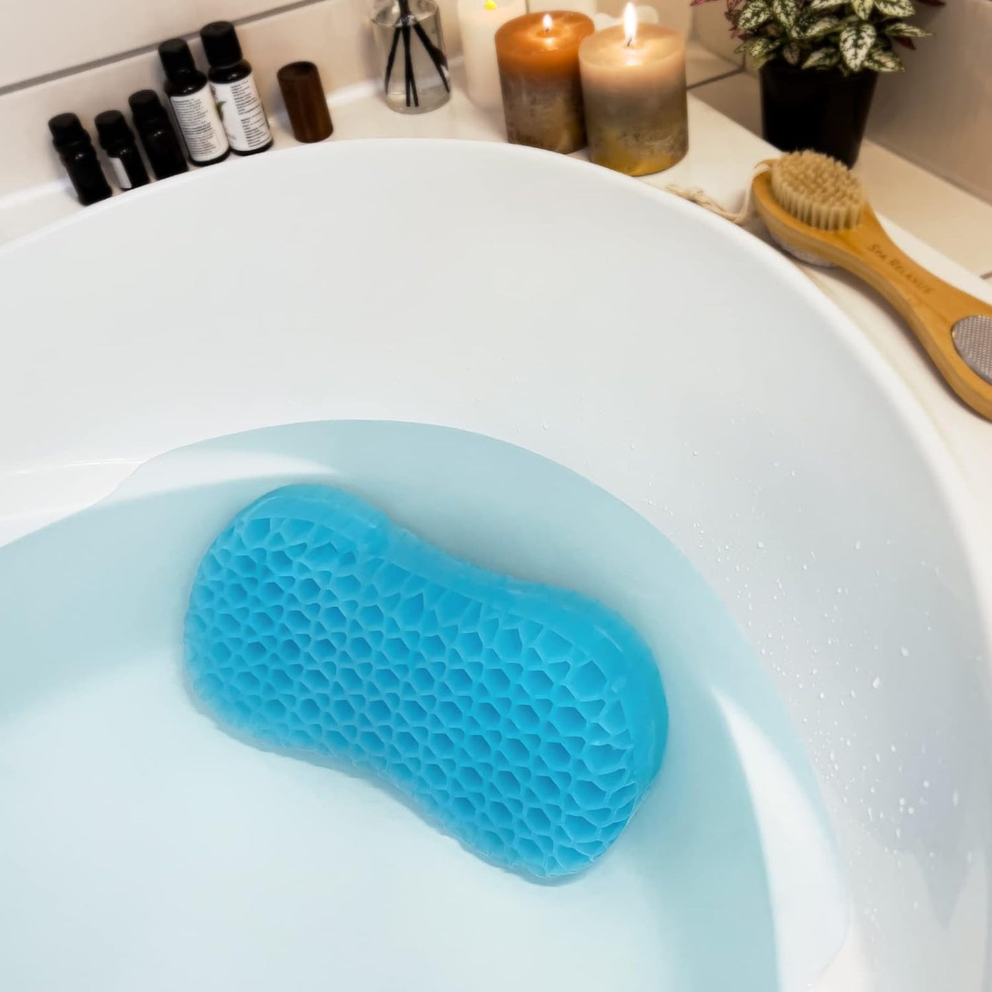 Sunlit Bath Jello Mini Gel Bath Pillows, Lumbar Pillow for Bathtub, Back Support Pillow, Gel Pillow with Non-Slip Suction Cups for Lumbar, Back Rest Support, Fits Curved or Straight Back Tubs, Aqua