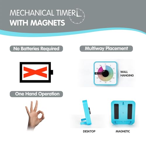 Visual Timer 7.5 inch, 60-Minute Countdown Timer for Kids Classroom Teaching Tool Office Meeting, Mechanical Countdown Clock for Exam Time Management Magnetic Kitchen Timer,Sky Blue