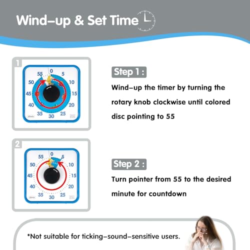 Visual Timer 7.5 inch, 60-Minute Countdown Timer for Kids Classroom Teaching Tool Office Meeting, Mechanical Countdown Clock for Exam Time Management Magnetic Kitchen Timer,Sky Blue