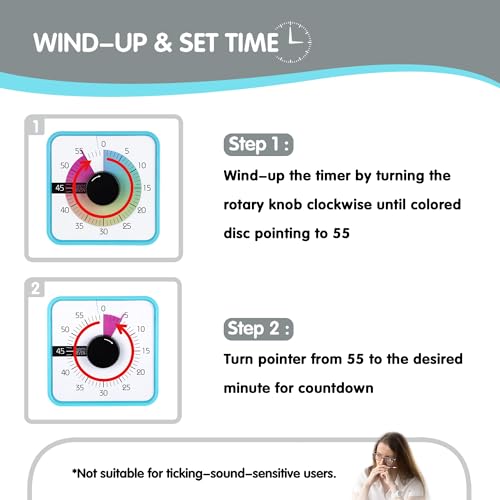 Visual Timer 7.5 inch, 60-Minute Countdown Timer for Kids Classroom Teaching Tool Office Meeting, Mechanical Countdown Clock for Exam Time Management Magnetic Kitchen Timer,Sky Blue