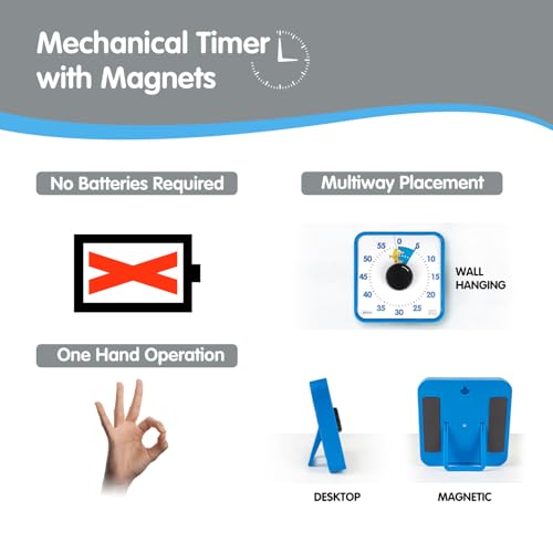 Visual Timer 7.5 inch, 60-Minute Countdown Timer for Kids Classroom Teaching Tool Office Meeting, Mechanical Countdown Clock for Exam Time Management Magnetic Kitchen Timer,Sky Blue