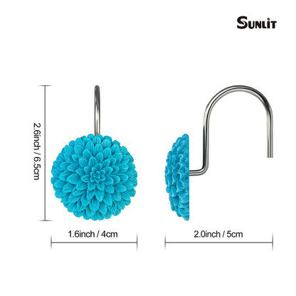 Sunlit Decorative Floral Shower Curtain Hooks, Dahlia Pinnata Flower Shower Curtain Rings, Resin, Bathroom Decoration Yellow Shower Curtain Hooks-12 Pack