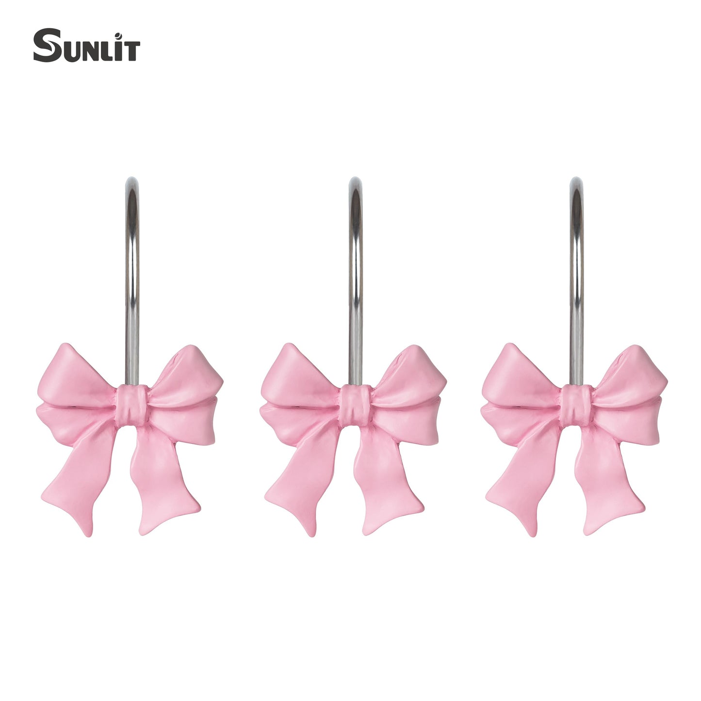 Sunlit Cute Bow Knot Shower Curtain Hooks, Home Decorative Shower Curtain Rings for Bathroom, Resin Shower Curtain Hangers Bathroom Accessories, Set of 12, Pink