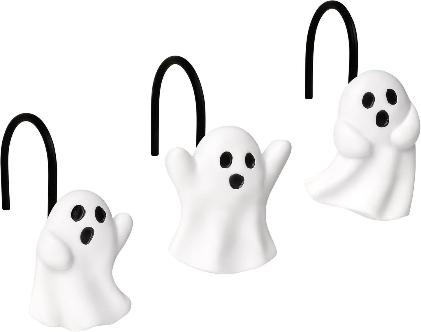 Sunlit Ghost Shower Curtain Hooks, Home Decorative Shower Curtain Rings for Bathroom, Halloween Shower Curtain Hangers Bathroom Accessories, Set of 12