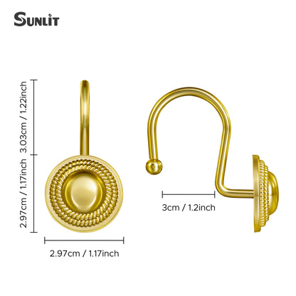 Sunlit Gold Shower Curtain Hooks, Square Metal Home Decorative Shower Curtain Rings for Bathroom, Modern Shower Curtain Hangers Bathroom Accessories, Set of 12