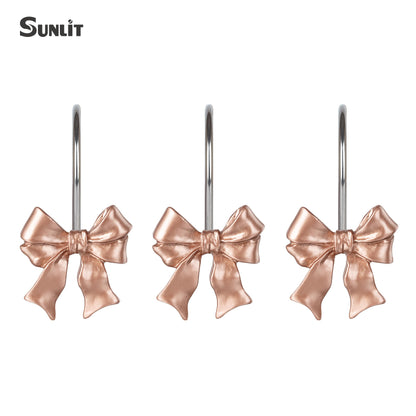 Sunlit Cute Bow Knot Shower Curtain Hooks, Home Decorative Shower Curtain Rings for Bathroom, Resin Shower Curtain Hangers Bathroom Accessories, Set of 12, Pink