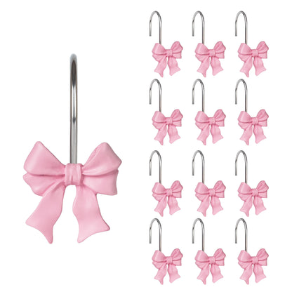 Sunlit Cute Bow Knot Shower Curtain Hooks, Home Decorative Shower Curtain Rings for Bathroom, Resin Shower Curtain Hangers Bathroom Accessories, Set of 12, Pink