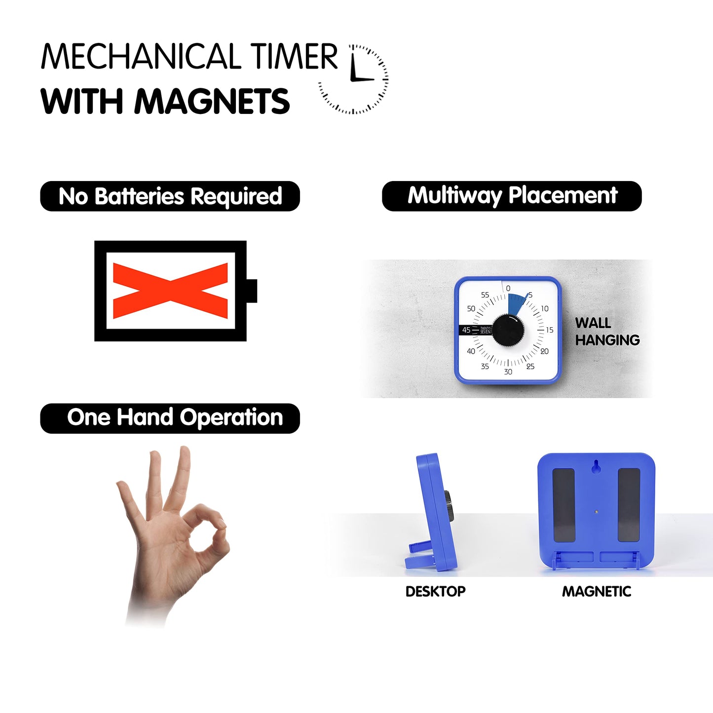 Visual Timer 7.5 inch, 60-Minute Countdown Timer for Kids Classroom Teaching Tool Office Meeting, Mechanical Countdown Clock for Exam Time Management Magnetic Kitchen Timer,Sky Blue