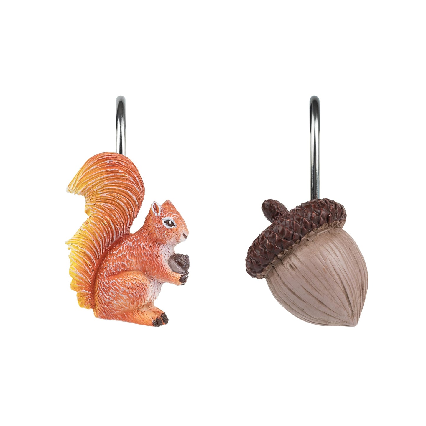 Sunlit Fall Autumn Decorative Shower Curtain Hooks, Squirrel Acorn Shower Curtain Rings, Resin, Orange Brown Cute Bathroom Curtain Hangers Decoration, Set of 12
