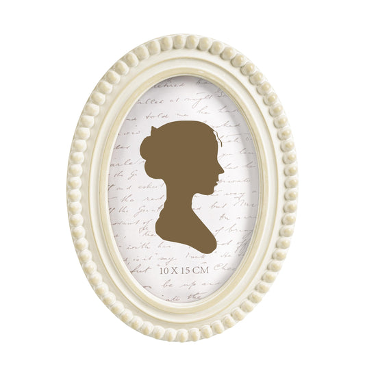 Sunlit Boho Vintage Picture Frame 8x10 Inch with Beaded Border, Oval Luxury Antique Photo Frames with Glass Front, Photo Display, Tabletop Wall Hanging, Gift Idea, Distressed White