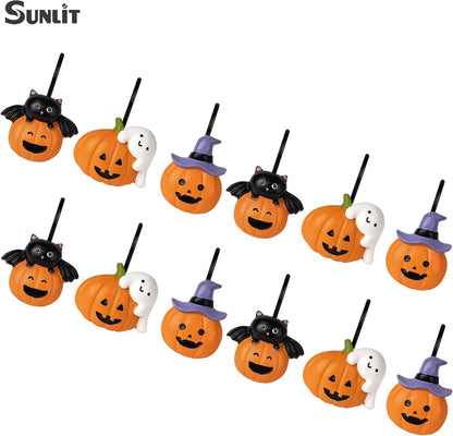 Sunlit Halloween Jack-O'-Lantern Shower Curtain Hooks, Home Decorative Ghost Shower Curtain Rings for Bathroom, Cat Shower Curtain Hangers Bathroom Accessories, Set of 12