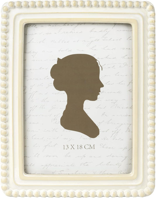 Sunlit Boho Vintage Picture Frame 5x7 Inch with Beaded Border, Luxury Antique Square Photo Frames with Glass Front, Photo Display, Tabletop Wall Hanging, Gift Idea, Distressed White