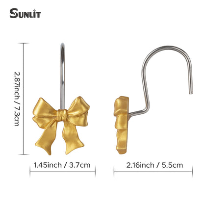 Sunlit Cute Bow Knot Shower Curtain Hooks, Home Decorative Shower Curtain Rings for Bathroom, Resin Shower Curtain Hangers Bathroom Accessories, Set of 12, Pink