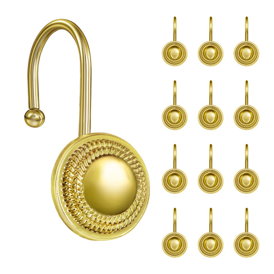 Sunlit Gold Shower Curtain Hooks, Round Metal Home Decorative Shower Curtain Rings for Bathroom, Modern Shower Curtain Hangers Bathroom Accessories, Set of 12