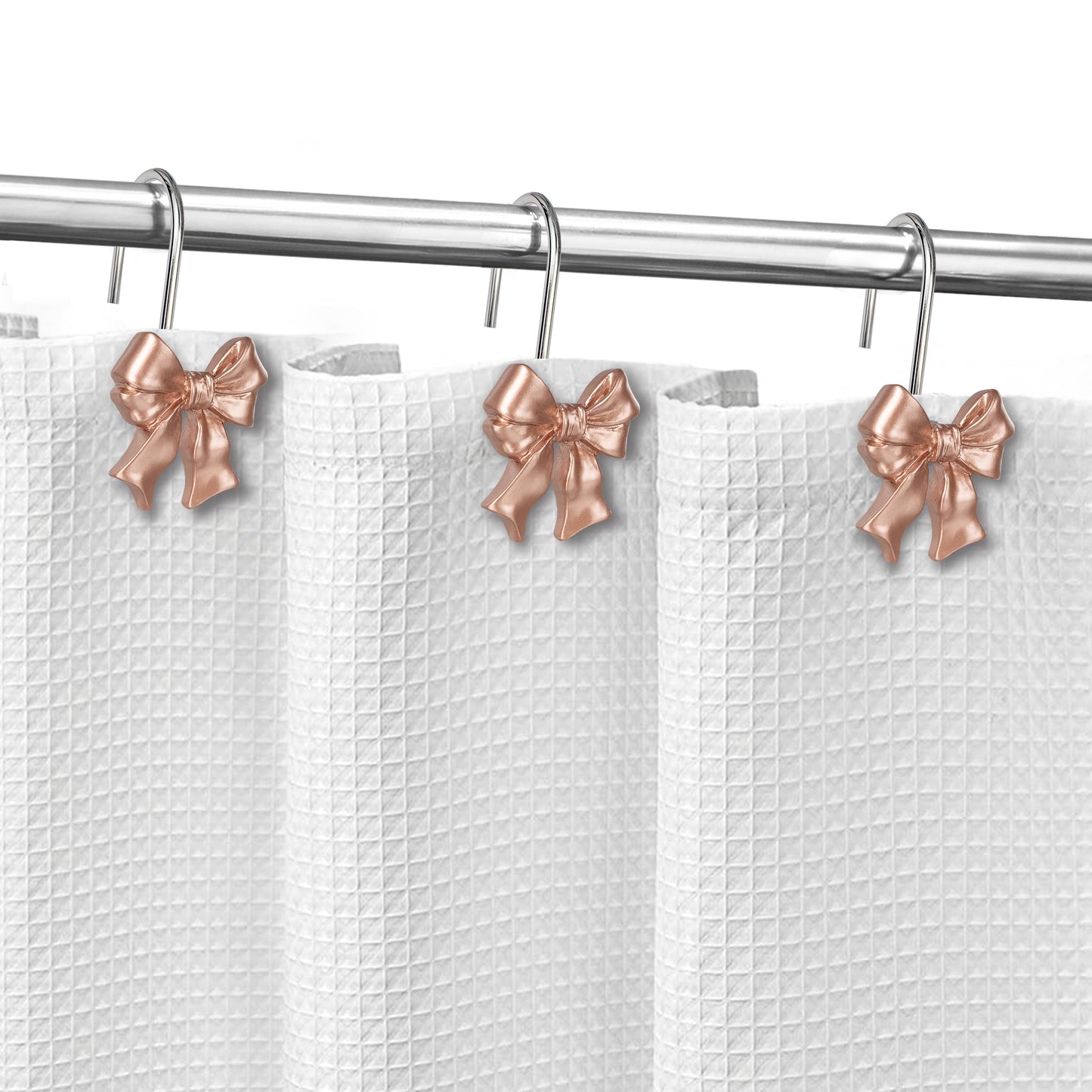 Sunlit Cute Bow Knot Shower Curtain Hooks, Home Decorative Shower Curtain Rings for Bathroom, Resin Shower Curtain Hangers Bathroom Accessories, Set of 12, Pink