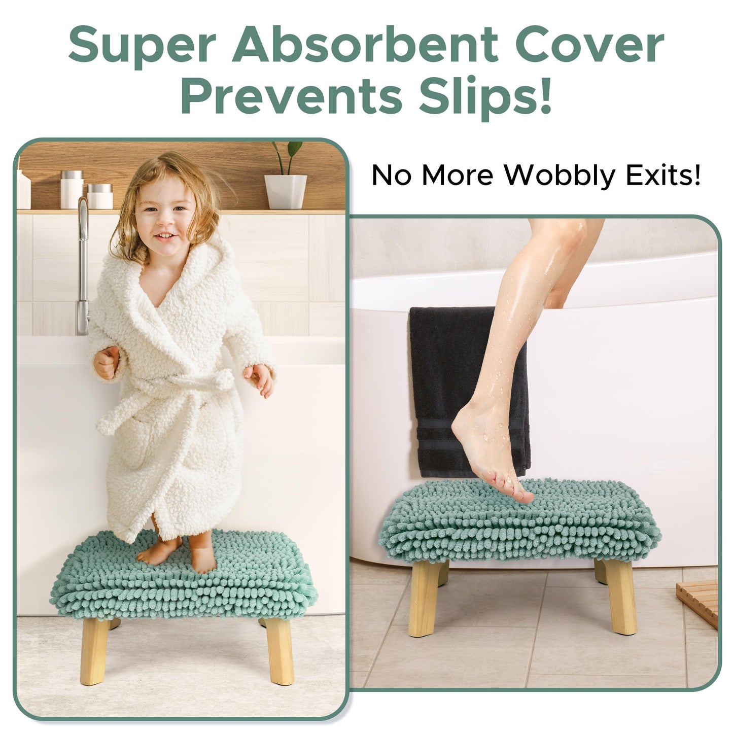 Sunlit One Step Stool with Absorbent Chenille, Stool Holds up to 550 lbs, Non-Slip Wood Foot Stool, Wooden Step Stool for Adults, Step Stools for Kids, Kitchen Bathroom Bedroom, Taupe