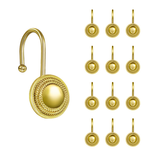 Sunlit Gold Shower Curtain Hooks, Square Metal Home Decorative Shower Curtain Rings for Bathroom, Modern Shower Curtain Hangers Bathroom Accessories, Set of 12