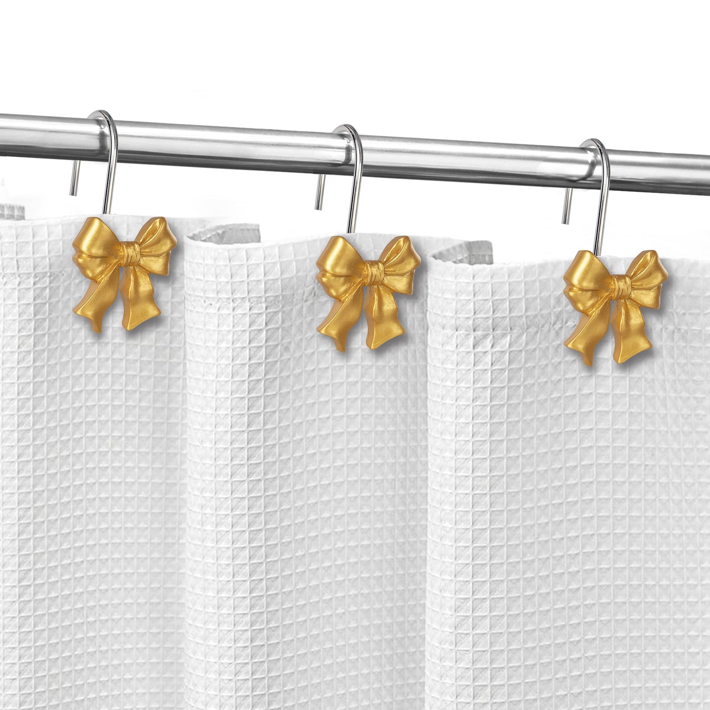 Sunlit Cute Bow Knot Shower Curtain Hooks, Home Decorative Shower Curtain Rings for Bathroom, Resin Shower Curtain Hangers Bathroom Accessories, Set of 12, Pink