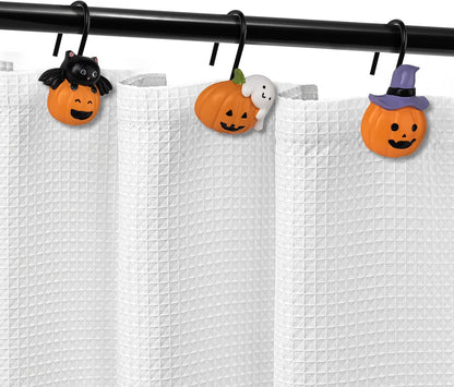 Sunlit Halloween Jack-O'-Lantern Shower Curtain Hooks, Home Decorative Ghost Shower Curtain Rings for Bathroom, Cat Shower Curtain Hangers Bathroom Accessories, Set of 12