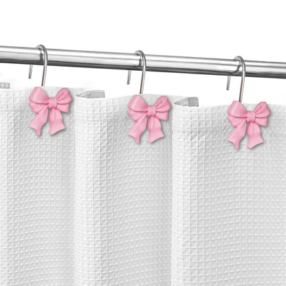 Sunlit Cute Bow Knot Shower Curtain Hooks, Home Decorative Shower Curtain Rings for Bathroom, Resin Shower Curtain Hangers Bathroom Accessories, Set of 12, Pink