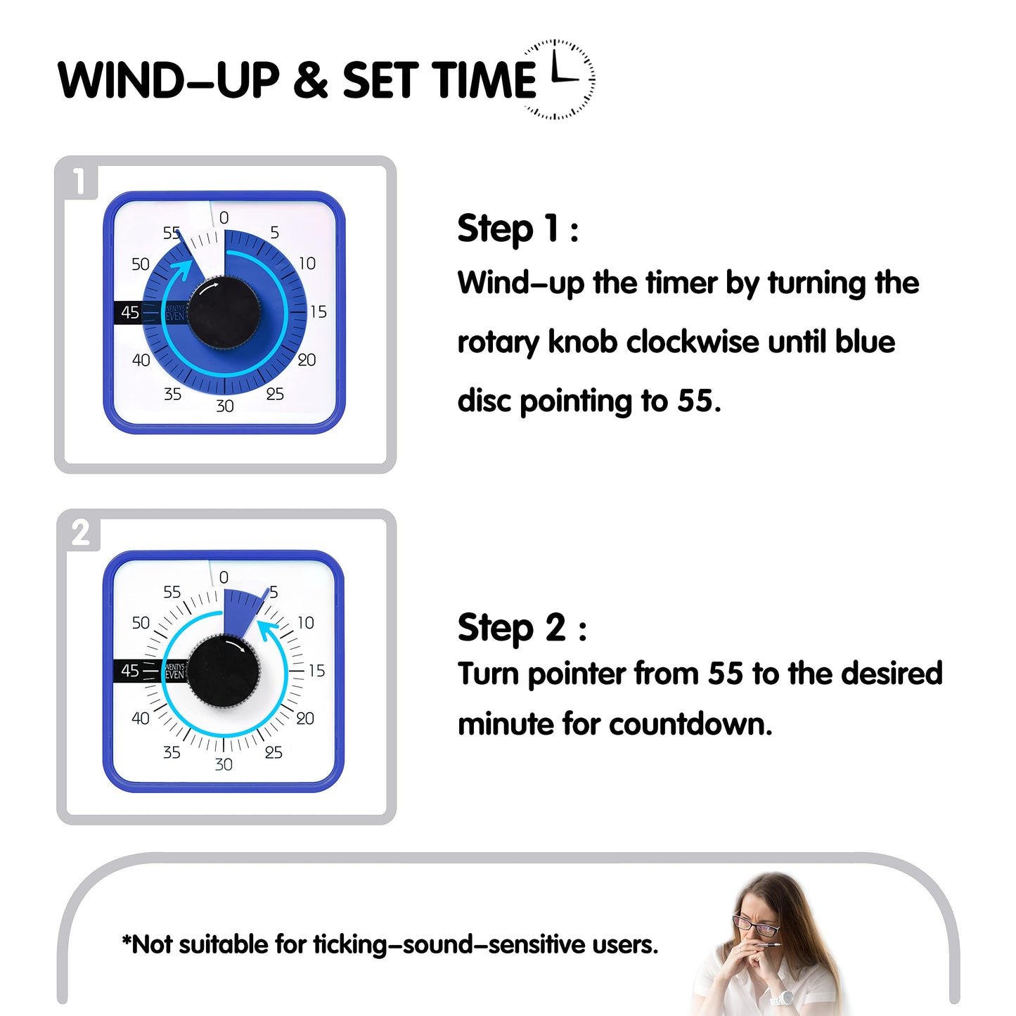 Visual Timer 7.5 inch, 60-Minute Countdown Timer for Kids Classroom Teaching Tool Office Meeting, Mechanical Countdown Clock for Exam Time Management Magnetic Kitchen Timer,Sky Blue