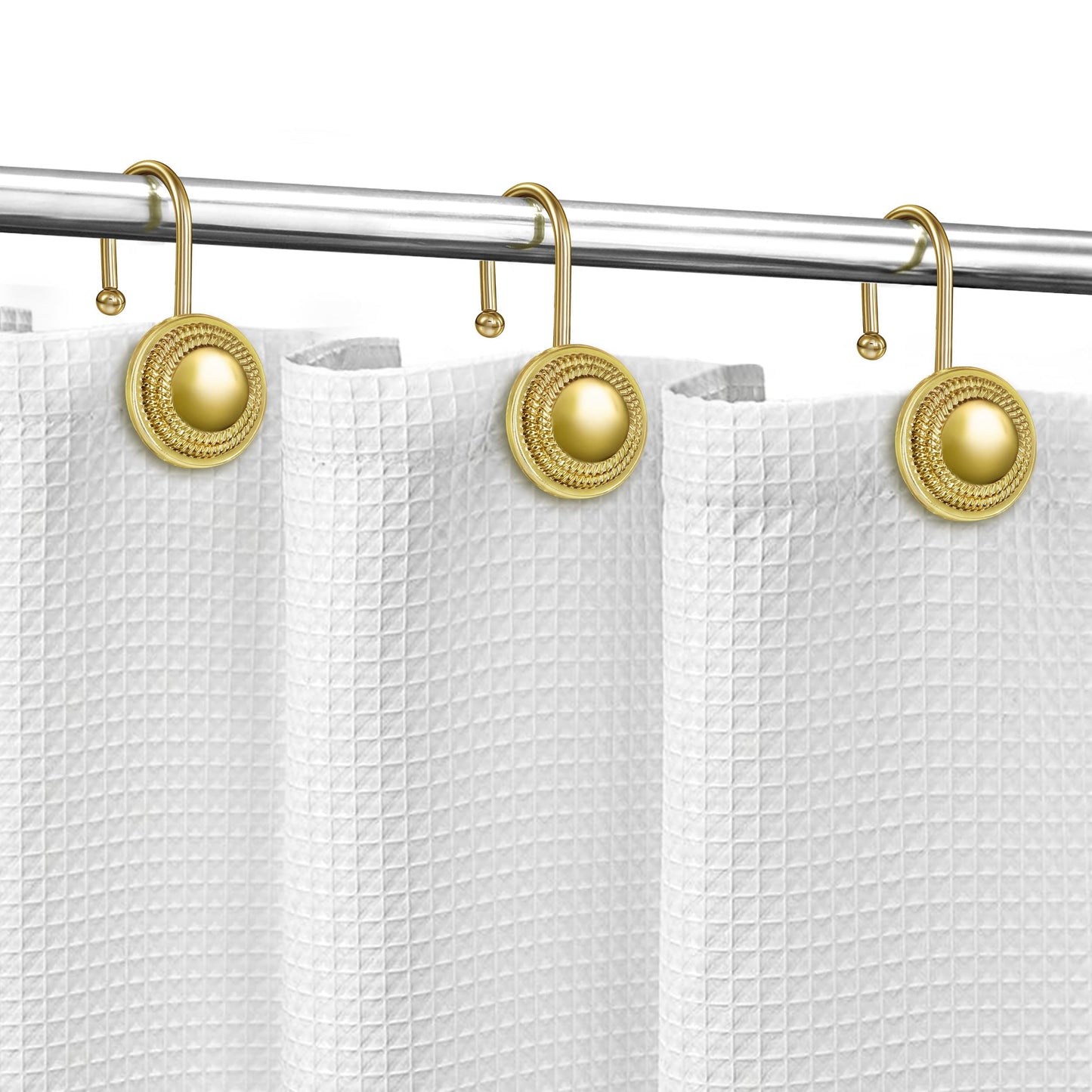 Sunlit Gold Shower Curtain Hooks, Square Metal Home Decorative Shower Curtain Rings for Bathroom, Modern Shower Curtain Hangers Bathroom Accessories, Set of 12