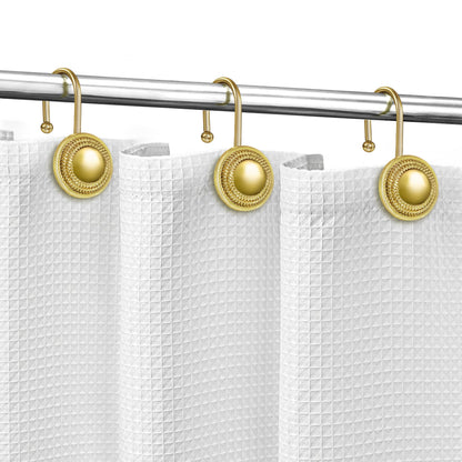 Sunlit Gold Shower Curtain Hooks, Square Metal Home Decorative Shower Curtain Rings for Bathroom, Modern Shower Curtain Hangers Bathroom Accessories, Set of 12