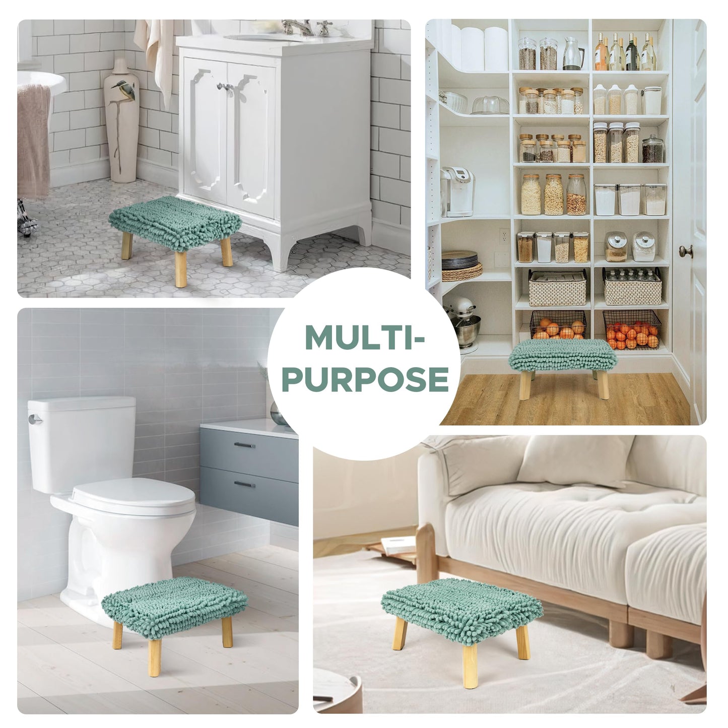 Sunlit One Step Stool with Absorbent Chenille, Stool Holds up to 550 lbs, Non-Slip Wood Foot Stool, Wooden Step Stool for Adults, Step Stools for Kids, Kitchen Bathroom Bedroom, Taupe