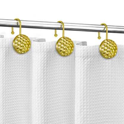 Sunlit Gold Shower Curtain Hooks, Square Metal Home Decorative Shower Curtain Rings for Bathroom, Modern Shower Curtain Hangers Bathroom Accessories, Set of 12