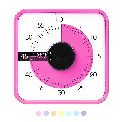 TWENTY5 SEVEN Countdown Timer 7.5 inch; 60 Minute 1 Hour Visual Timer – Classroom Teaching Tool Office Meeting, Mechanical Countdown Clock for Kids Exam Time Management Magnetic, Pink