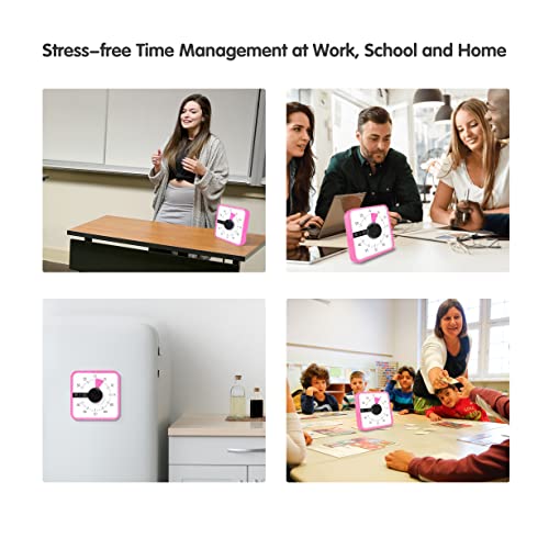 TWENTY5 SEVEN Countdown Timer 7.5 inch; 60 Minute 1 Hour Visual Timer – Classroom Teaching Tool Office Meeting, Mechanical Countdown Clock for Kids Exam Time Management Magnetic, Pink