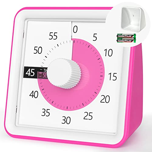 TWENTY5 SEVEN Countdown Timer 3 inch with Removable Cover; 60 Minute 1 Hour Visual Timer with Protect Case, Classroom Teaching Tool Office Meeting, Countdown Clock for Kids Exam Time Management, Pink