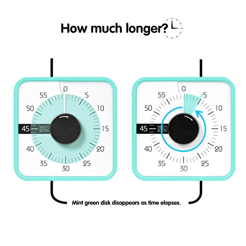 TWENTY5 SEVEN Countdown Timer 7.5 inch; 60 Minute 1 Hour Visual Timer – Classroom Teaching Tool Office Meeting, Mechanical Countdown Clock for Kids Exam Time Management Magnetic, Mint Green