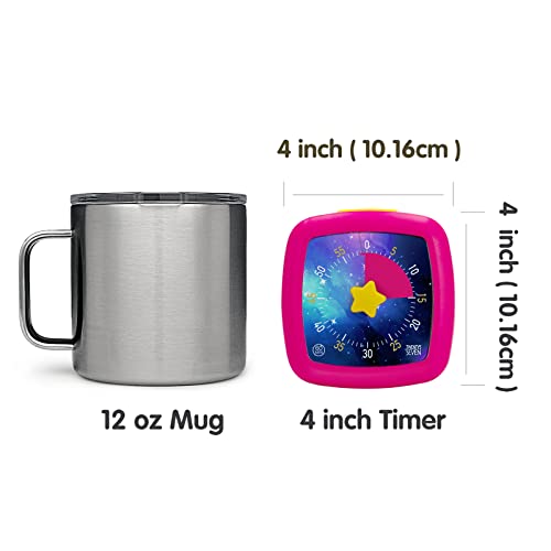TWENTY5 SEVEN Countdown Timer 4 inch with Alarm Stop Button, Starry Sky Pattern Visual Timer, 60 Minute 1 Hour Countdown Clock with Star Knob for Kids Exam Time Management, Deep Pink