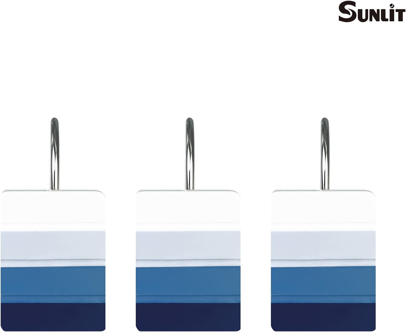 Sunlit Ombre Blue Decorative Shower Curtain Hooks, Blue Navy Shower Curtain Rings, Resin, Bathroom Decoration Stripes Shower Curtain Hooks-12 Pack