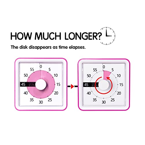 TWENTY5 SEVEN Countdown Timer 3 inch with Removable Cover; 60 Minute 1 Hour Visual Timer with Protect Case, Classroom Teaching Tool Office Meeting, Countdown Clock for Kids Exam Time Management, Pink