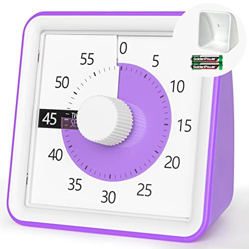 Visual Timer with Protective Case, 60-Minute Countdown Timer for Kids Autism ADHD Classroom Home Office, Countdown Clock for Teaching Work Meeting, Pomodoro Timer for Time Management Education, Purple