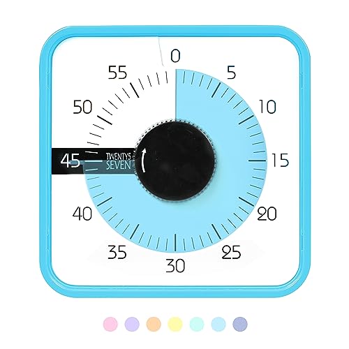 TWENTY5 SEVEN Countdown Timer 7.5 inch; 60 Minute 1 Hour Visual Timer – Classroom Teaching Tool Office Meeting, Mechanical Countdown Clock for Kids Exam Time Management Magnetic, Sky Blue