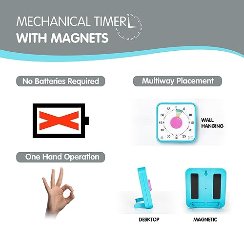 TWENTY5 SEVEN Countdown Timer 7.5 inch; 60 Minute 1 Hour Visual Timer – Classroom Teaching Tool Office Meeting, Mechanical Countdown Clock for Kids Exam Time Management Magnetic, Colorful