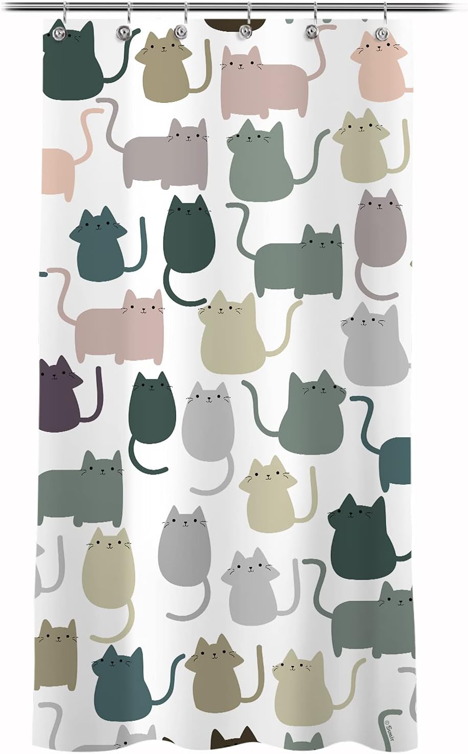 Sunlit Design Lovely Multicolor Cartoon Cats Fabric Shower Curtain, Cute Cats Bathroom Decoration Curtains for Baby Kids Children