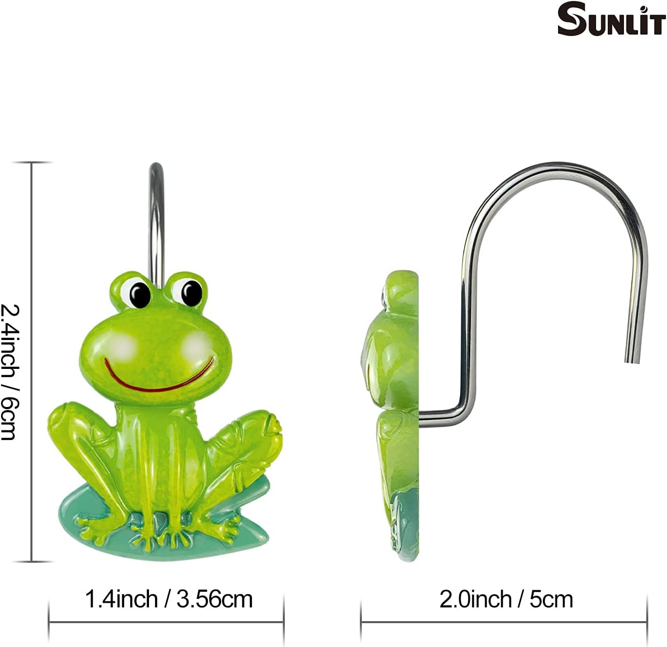 Sunlit Rustic Decorative Shower Curtain Hooks for Kids, Frog Shower Curtain Rings, Cabin Green Shower Curtain Hooks, Resin, Farmhouse Bathroom Decoration for Kids- 12 Pack