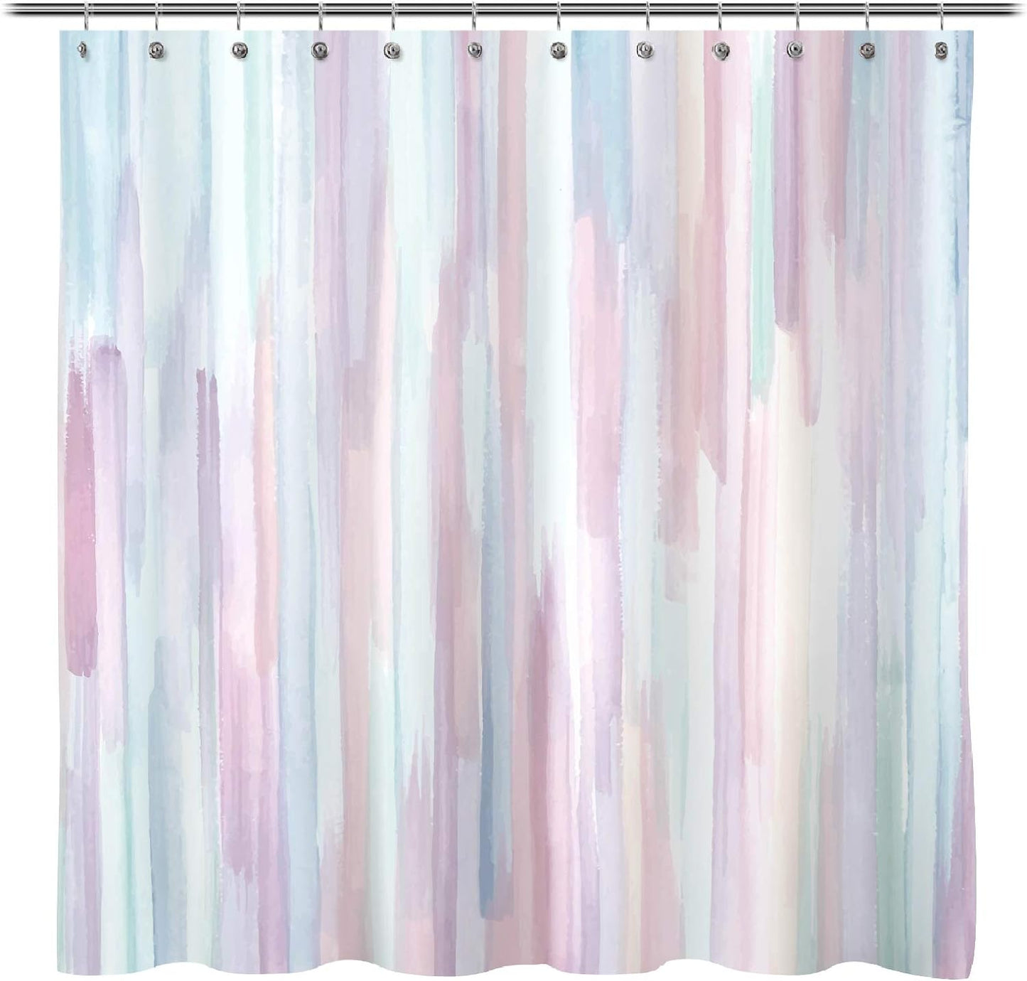Sunlit Design Watercolor Painting with Macaron Pink and Blue Fabric Shower Curtain, Gouache Style Bathroom Decoration Curtains, Machine Washable