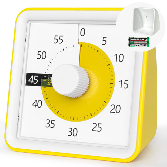 Visual Timer with Protective Case, 60-Minute Countdown Timer for Kids Autism ADHD Classroom Home Office, Countdown Clock for Teaching Work Meeting, Pomodoro Timer for Time Management Education, Yellow