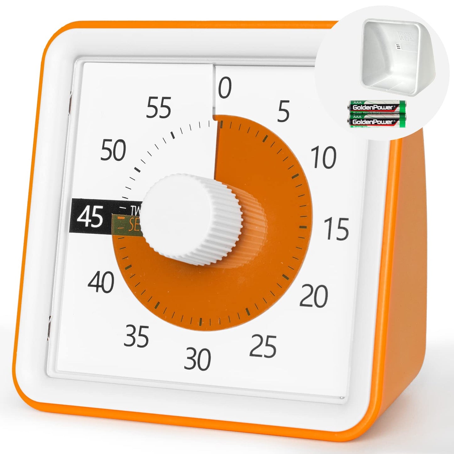 Visual Timer with Protective Case, 60-Minute Countdown Timer for Kids Autism ADHD Classroom Home Office, Countdown Clock for Teaching Work Meeting, Pomodoro Timer for Time Management Education, Orange